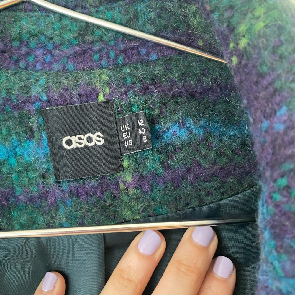 ASOS plaid teal/purple light wool sweater coat - Picture 5 of 9